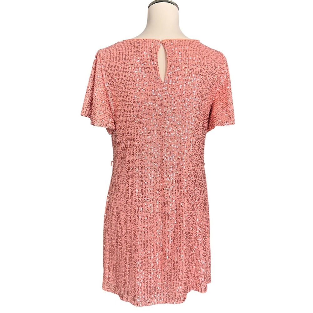 LC Lauren Conrad Pink Peach Sequin Flutter Sleeve Shift Dress Size Medium - Picture 5 of 11
